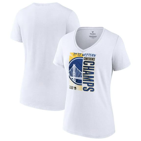 Women's Fanatics White Golden State Warriors 2022 Western Conference Champions Plus Size Locker Room V-Neck T-Shirt