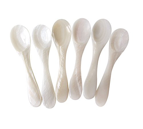 Marycrafts Set of 6 White Mother of Pearl MOP Caviar Spoons W Round Handle by Marycrafts 