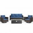 thumbnail image 2 of PARKWELL Outdoor Oversized Patio Furniture Set with Fire Pit Table, All-Weather Wicker Sectional Swivel Rocker Chairs Sets,Luxury Conversation Set for Porch, Balcony, Deck, Brown/Navy, 2 of 12