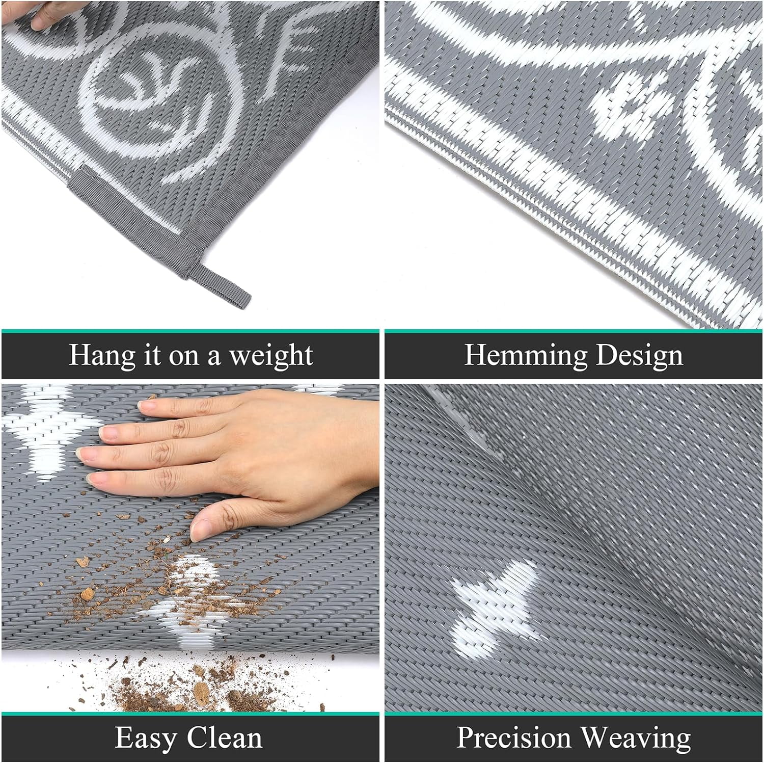 Findosom 9'x12' Gray Large Outdoor Rug Outdoor Mat RV Outdoor Rug Reversible Plastic Straw Rug Patio Rug Waterproof Foldable Portable Camping Rug for RV, Patio, Backyard, Deck, Picnic, Beach, Trailer