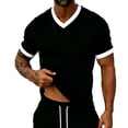 thumbnail image 6 of IYTR Men's V-Neck Short Sleeve Slim Fit T-Shirt Contrast Trim Cuff Casual Summer Athletic Gym Workout Solid Color Muscle Tee (Black,XL), 6 of 8
