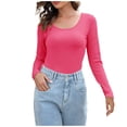 thumbnail image 7 of Njoeus Women's Ribbed Long Sleeve Shirts for Women Tops Stretch Slim Fitted T-Shirt Crew Neck Casual T-Shirt Ladies Fashion Basic Shirt Going Out Tops Hot Pink M, 7 of 7