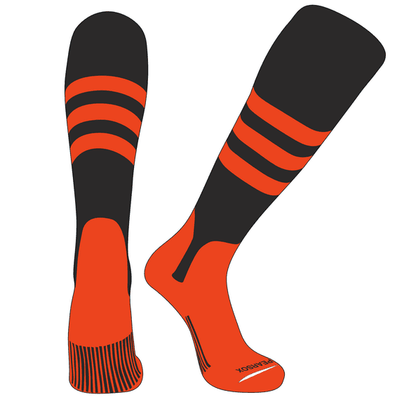 PEARSOX Elite Baseball Knee High Stirrup Socks (B, 5in) Graphite, Orange, Orange (S)
