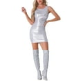 thumbnail image 2 of INSPIRE CHIC Robe Sans Manches Froncée pour Femmes Col Rond Métallique Moulante Robe de Soirée Mini m Argent, 2 of 6