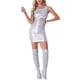 thumbnail image 2 of Vestido sin mangas arrugado Inspire Chic para mujeres, vestido de fiesta mini ajustado de cuello redondo metálico, L plateado, 2 of 6