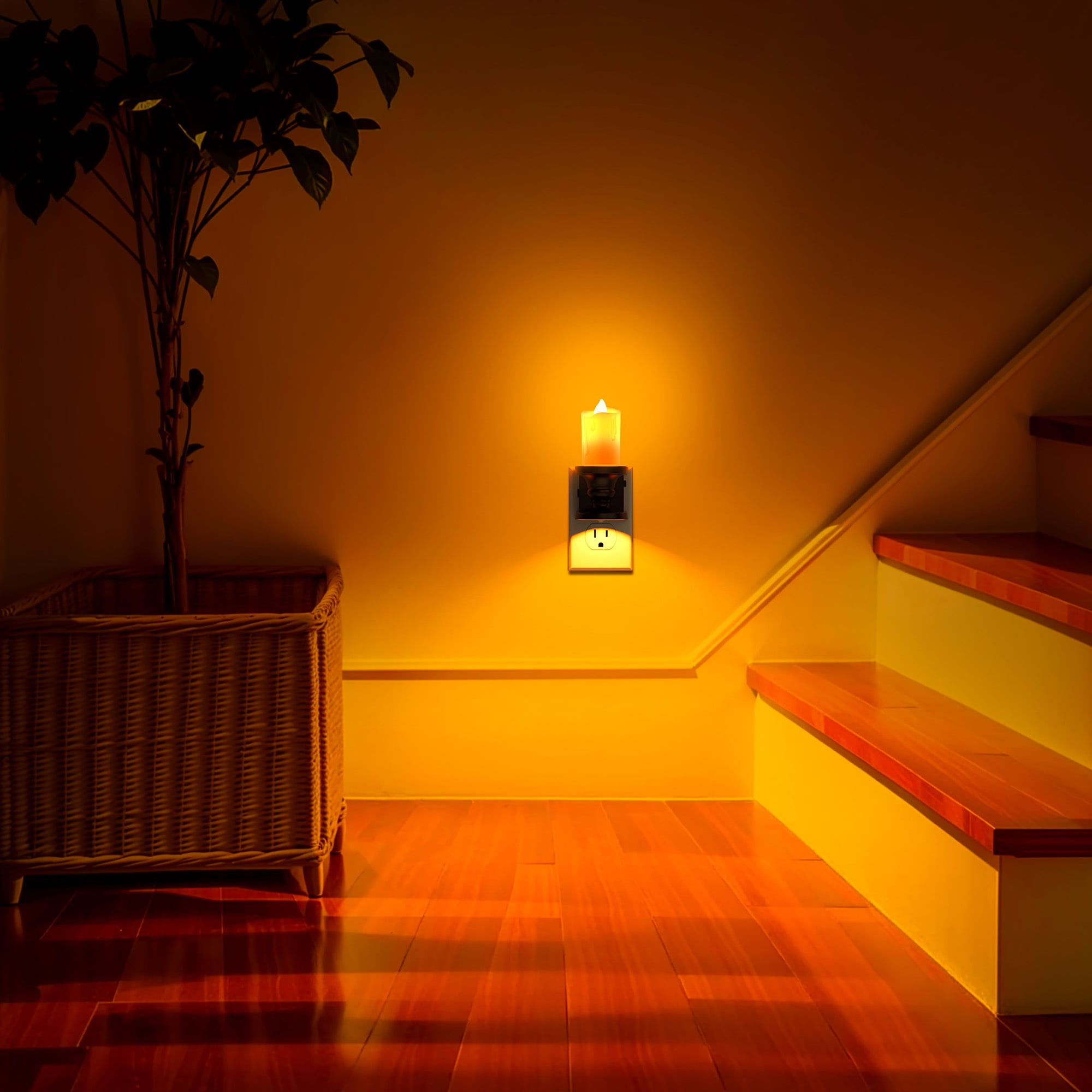 2 Pcs Amber Flickering Flame Candle Night Light with Dimmer