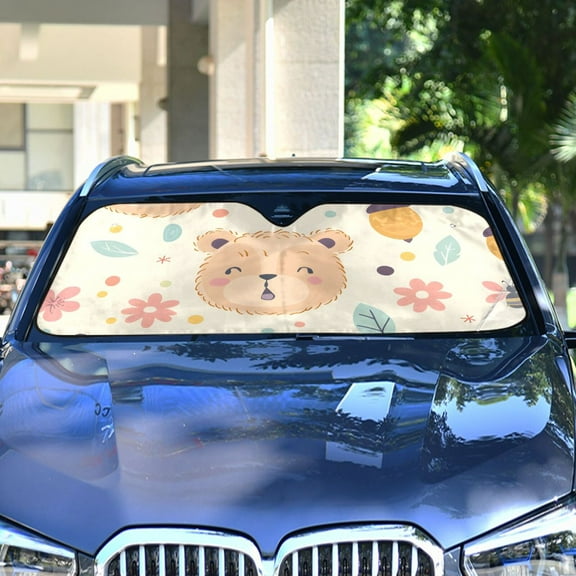 Teddy Bear Face Automotive Front Car Windshield Sun Shade Reflector Foldable for Front Fit for Cars Truck SUVs