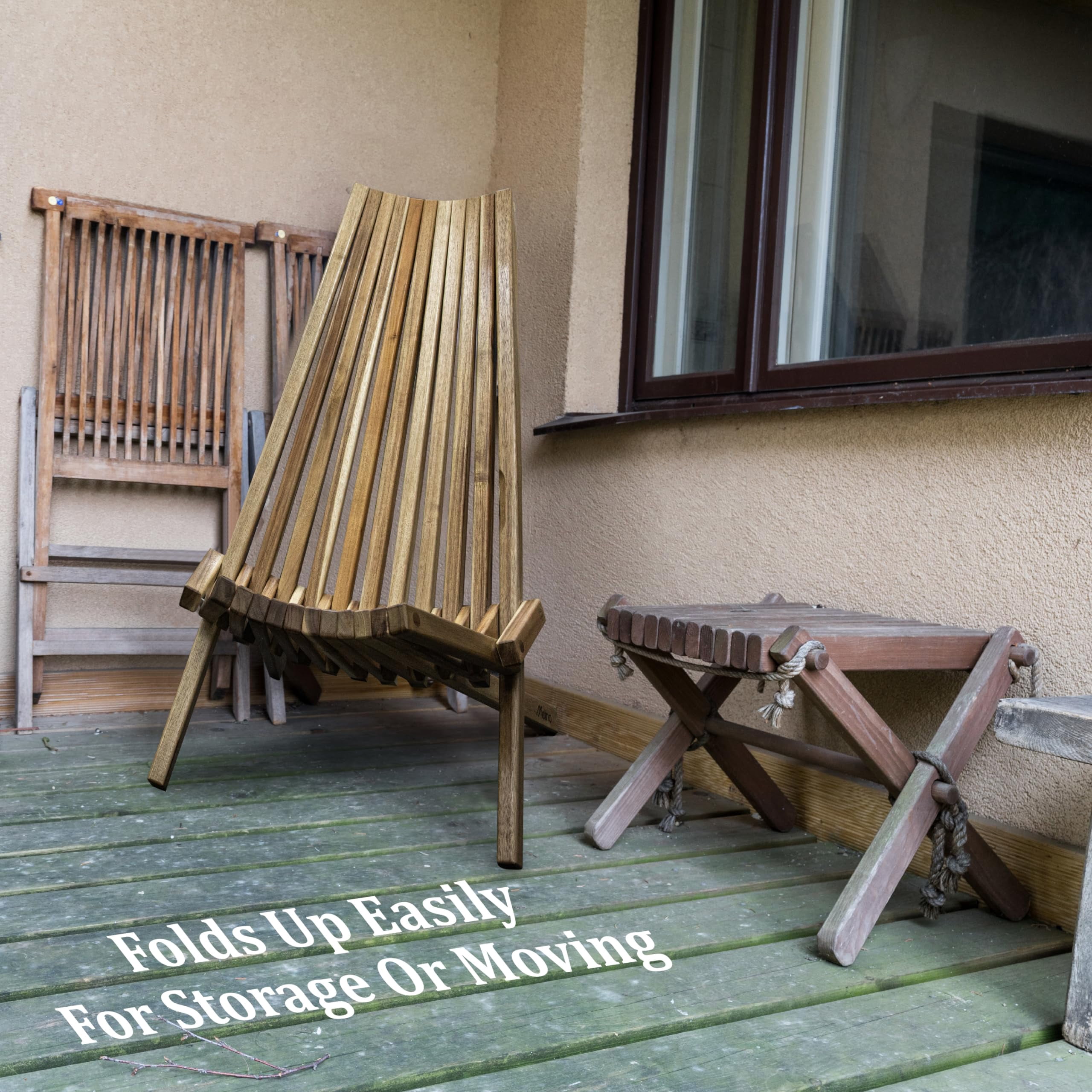 Melino Wooden Folding Tamarack Chairs, FSC Certified Acacia Low