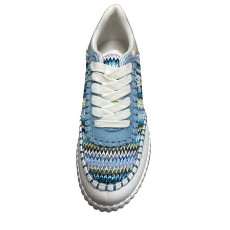 

LASTRADA Women s Flatform Fashion Sneakers Blue & White Zigzag Pattern Size 38