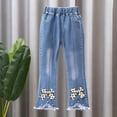 thumbnail image 2 of SERTG Big Girls Print Flared Pants Elastic Waist Jeans Floral Bottom Kids Spring Summer Casual Everyday Outdoor Slim Trousers(Light Blue#2,5-6 Years), 2 of 6