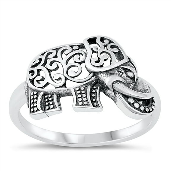 All in Stock Sterling Silver Decorated Elephant Ring Size 8