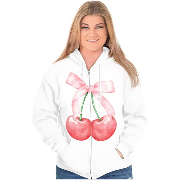 Vintage Coquette Cherries with Bow Zip Hoodie Sweatshirt Women Brisco Brands S