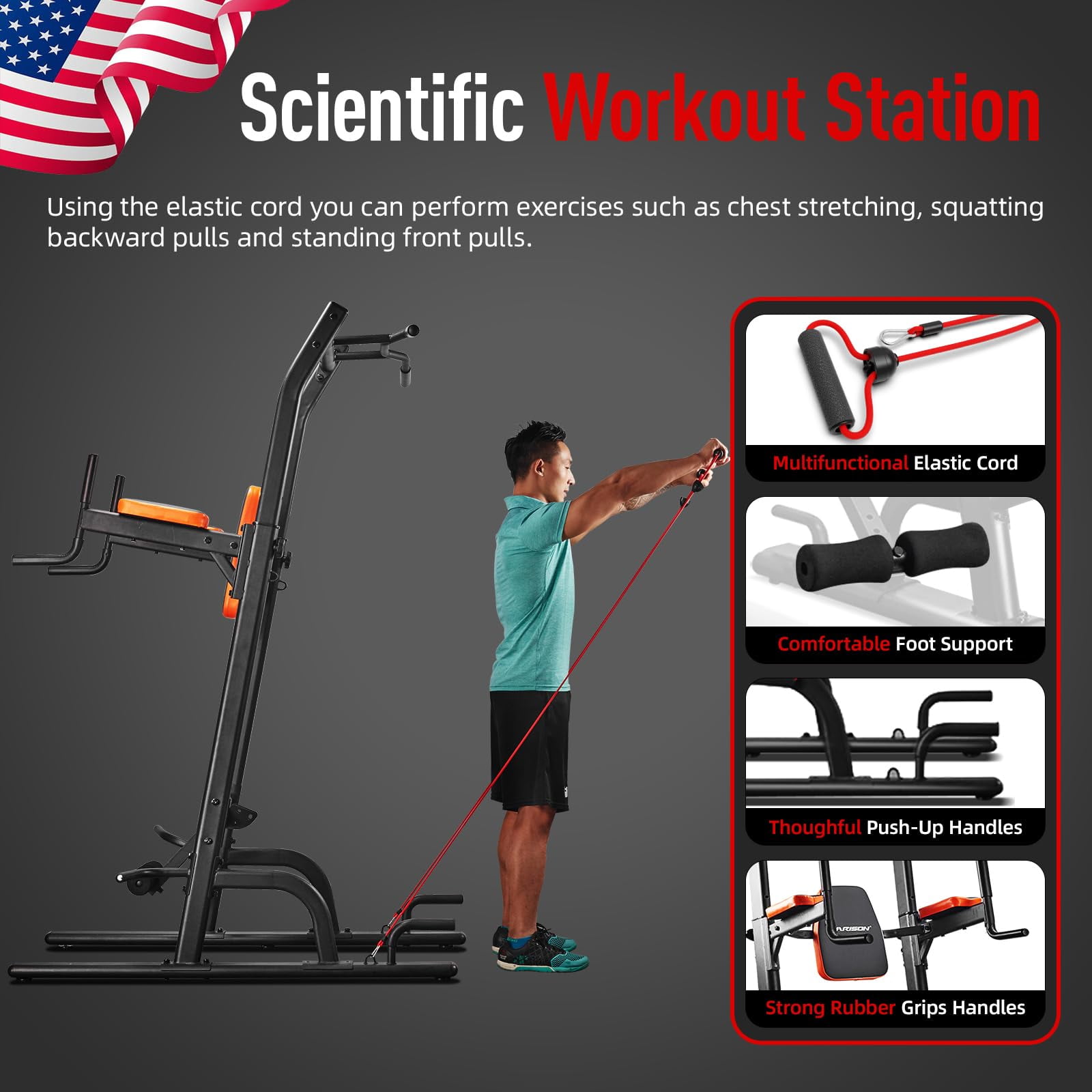 HARISON Multifunction Power Tower with Bench Pull Up Bar Dip Station, Squat Rack with 660LBS Capacity for Home Gym, Workout Strength Training Equipment