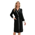 thumbnail image 3 of Pretty Comy Womens Cotton Robes, Lightweight Robes for Women Lace Sleeves Knit Bathrobe Soft Sleepwear Ladies Loungewear With Pocket, 3 of 8
