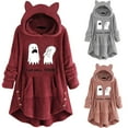 thumbnail image 4 of Vestido largo con capucha para mujer, bonito patrón de invierno con orejas de gato, forro polar borroso con capucha, vestido de manta, Tops de felpa para chicas adolescentes Pompotops gfhjh14247, 4 of 5