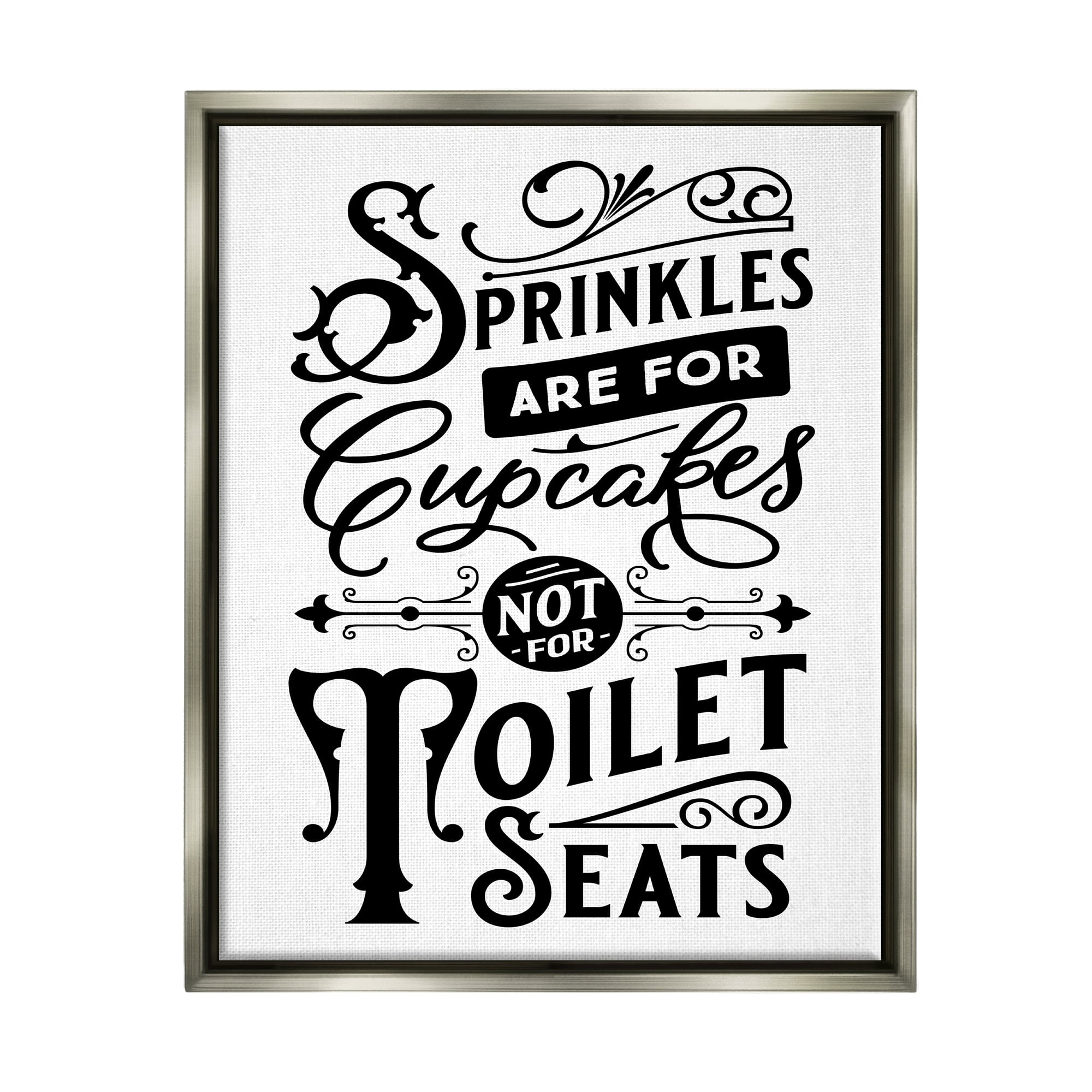 Stupell Industries Humorous Bathroom Toilet Seat Phrase Vintage Typography Graphic Art Luster Gray Floating Framed Canvas Print Wall Art, Design by Lettered and Lined