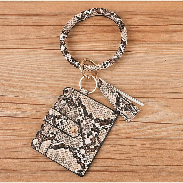 Wristlet Bracelet Keychain Circle Key Ring Pocket Credit Card Holder Circle Key Ring Tassel Keychains Bangle Purse for Women 19#