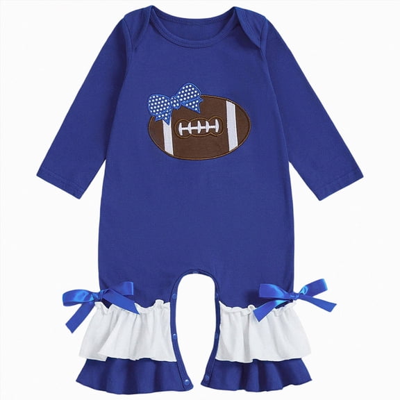Gerichy Baby Girl Outfit Newborn Football Ruffle Long Sleeve One Piece Jumpsuit Infant Spring Fall Cute Clothes 0-18 Months