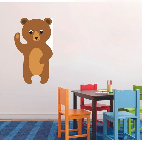 Cute Brown Bear Animal Cartoon Character Wall Art Decal Vinyl Sticker Girls Boys Room Bedroom Nursery Kindergarten House Fun Home Decor Removable Adhesive Sticker Peel and Stick Waterproof 10x8 inch