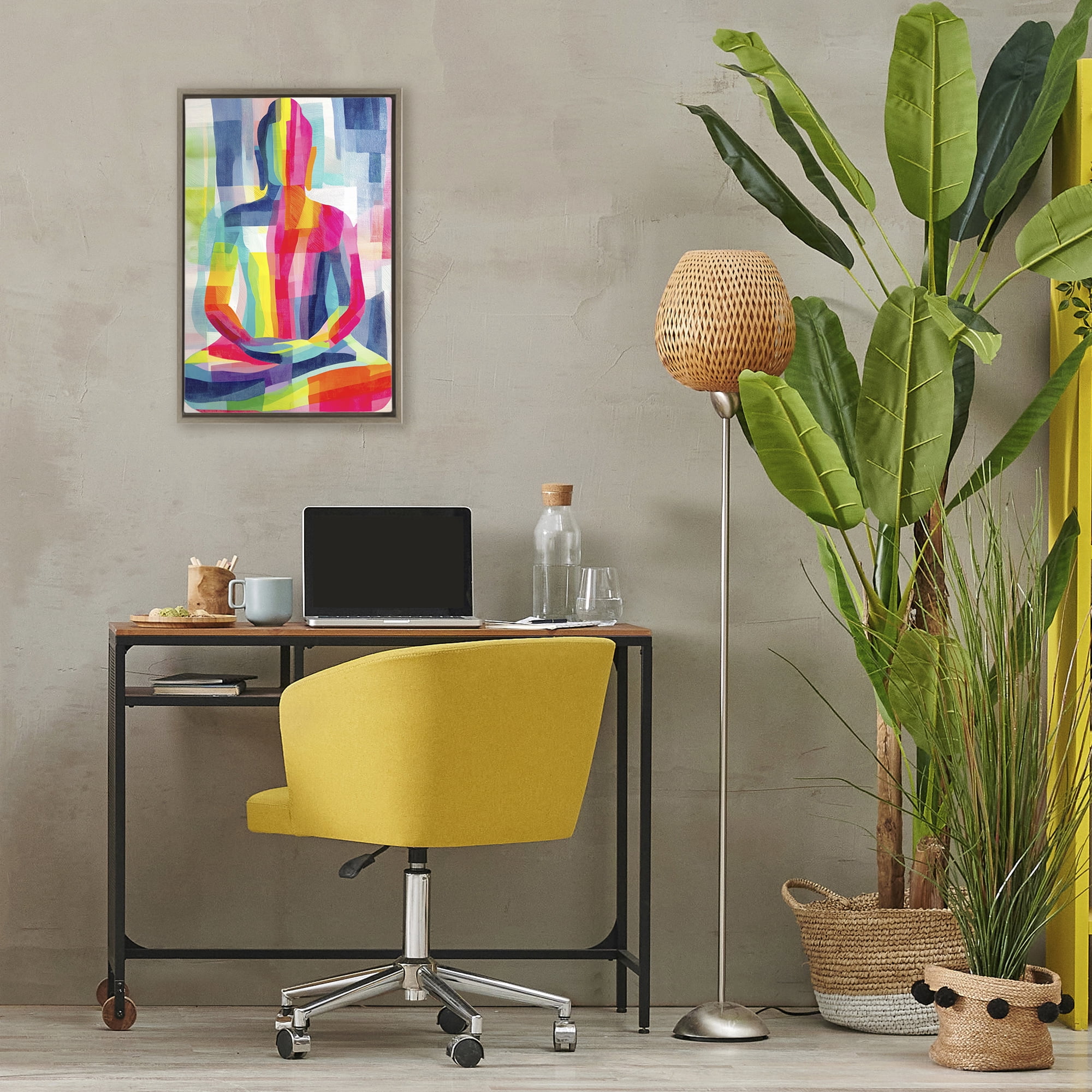Geometric Buddha In Spectrum Brown Floating Frame Canvas Art, 17 x 25, By Chromatic Storm Studio