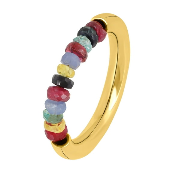 Natural Multi Sapphire Beads 925 Silver Band Ring – Yellow Gold & White Rhodium (Gold)