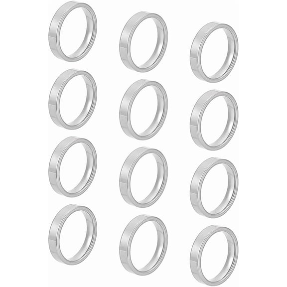 12Pcs Size 7 Stainless Steel Simple Plain Band Rings 8mm Wide Plain Stackable Band Rings Classical Minimalist Statement Finger Rings Stainless Steel Color for Women Men Jewelry Gift