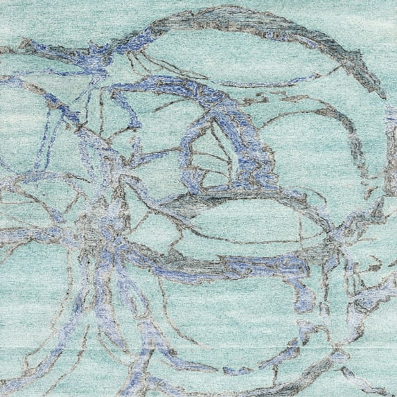 Ahgly Company Indoor Square Contemporary Powder Blue Abstract Area Rugs, 5' Square