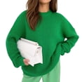 thumbnail image 3 of Women'S Knit Warm Sweaters Crew-Neck Warm Pullovers Long-Sleeve Solid Casual Base Layer Tops Green S, 3 of 7