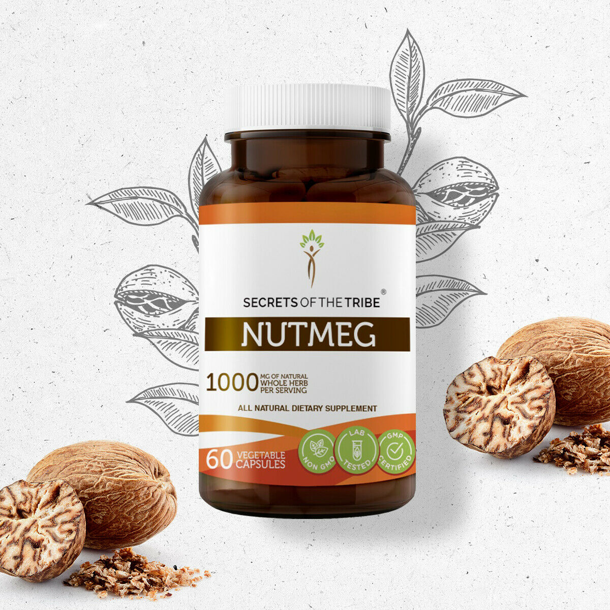 Secrets of the Tribe Nutmeg 60 Capsules, 500 mg, Organic Nutmeg (Rou