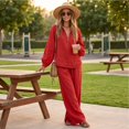 thumbnail image 6 of Linen Two Piece Sets for Women V Neck Zipper Matching Sets Loungewear Fall Travel Outfits Fashion 2026 ,M, 6 of 7