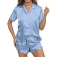 thumbnail image 2 of NominalSnug Womens Satin Pajamas Set Short Sleeve Sleepwear Button down Loungewear 2 Piece Pjs Shorts Set, 2 of 6