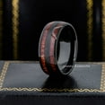 thumbnail image 3 of Jewelry Avalanche Dome Black Tungsten Mens Wedding Band with Double Koa Wood Inlay, 8mm Anniversary Ring size 7, 3 of 4