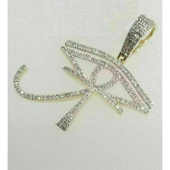 2Ct Real Moissanite Eye of Horus Egyptian Cross Pendant 14K Yellow Gold Plated