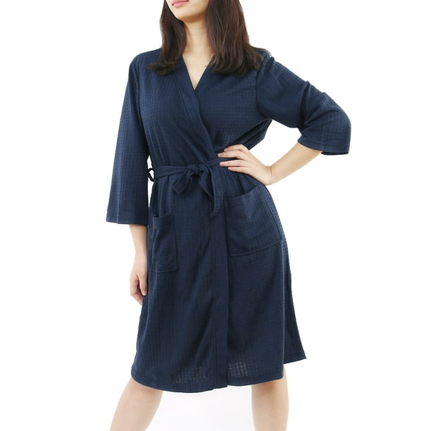 Femme 100% Polyester Léger Doux Chaud Kimono Short Robe M Bleu Marine