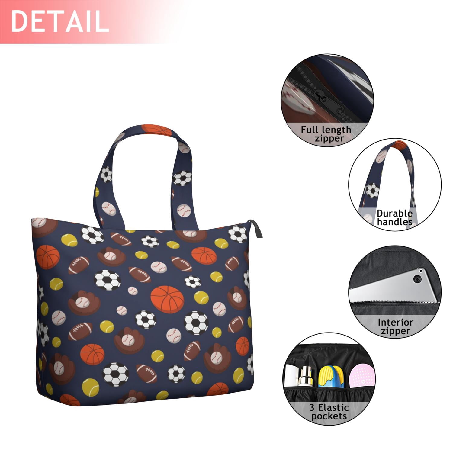 Football Baseball Pattern Travel Tote Bags for Women Carry On,Large Weekender Bags for Women Travel,Multi Functional Duffle Bag for Work,Shopping,Sports