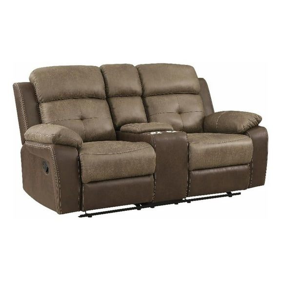 Pemberley Row Polished Microfiber Brown Loveseat Rectangular Tufted 54.5" Unassembled