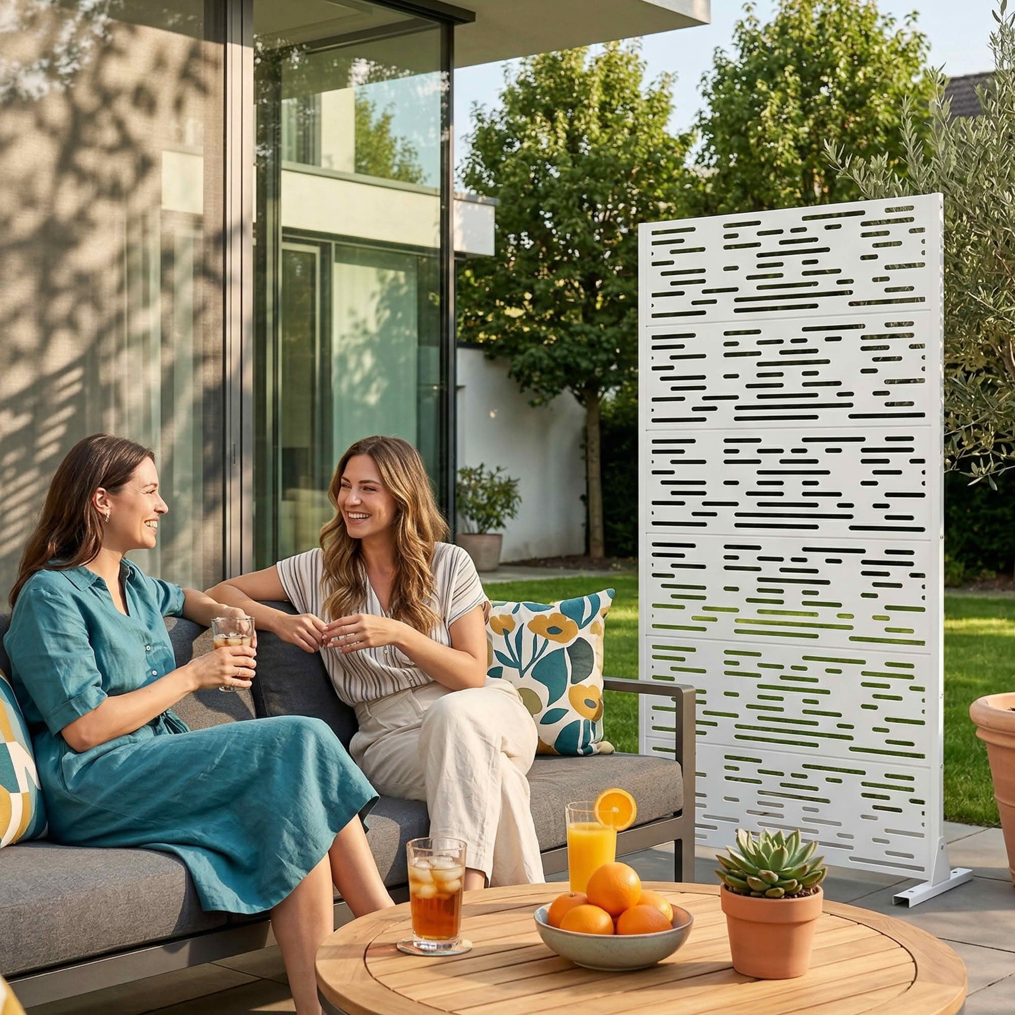 MAYEERTY 72x35 White Outdoor Natural Privacy Panel Screen, 6 Piece Set Natural Folding Divider for Backyard and Garden