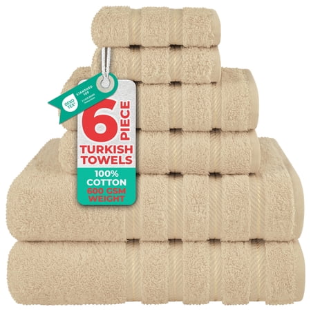 American Soft Linen Turkish 6 Piece Towel Set 100% Cotton Premium Soft Bathroom Towels Beige