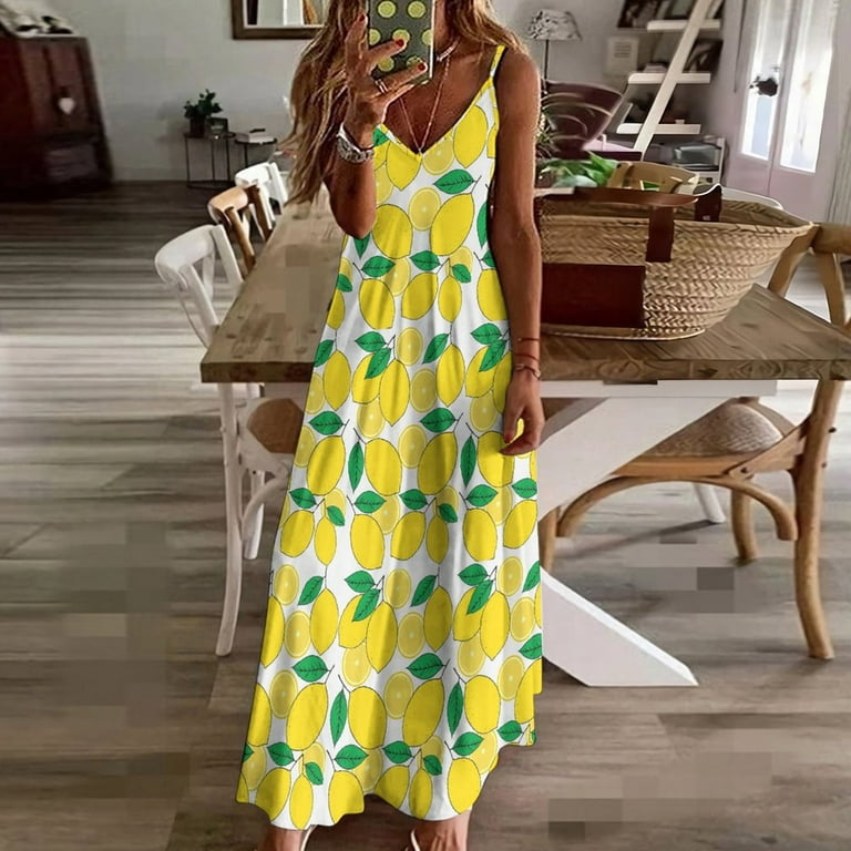 Lemon Print Lemon Leaves Sleeveless Dress Dresses Women Summer Women's  Summer Clothing - Walmart.com