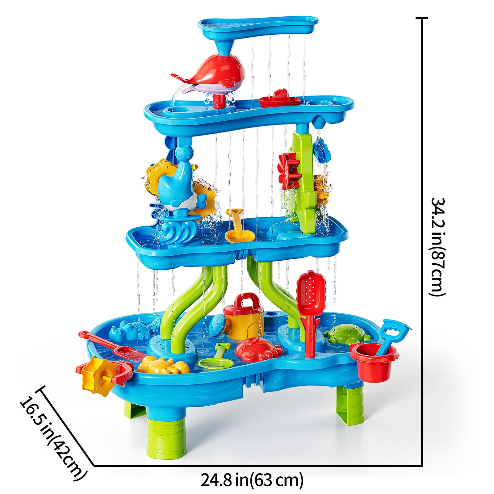 Lucky Doug Kids Sand Water Table for Toddlers Ages 18 Month+, 4-Tier Sand and Water Play Table Toys for Toddlers Kids, Activity Sensory Tables Outside Beach Toys for Toddler Age 1-3-5 Gift