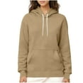 thumbnail image 3 of lcziwo Sherpa Lined Hoodie for Women Winter Fleece Hooded Sweatshirt Solid Color Casual Warm Pullover Loungewear with Pocket, Khaki, S, 3 of 8