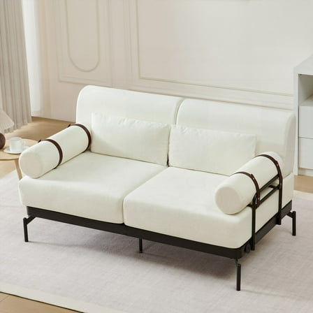 Modern Loveseat Sofa - Cyl Armrests & USB Ports, Beige 59"