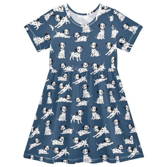 joogoo Cartoon Dalmatian Dog Girls' Short Sleeve Dress Kids Dresses 5-6T