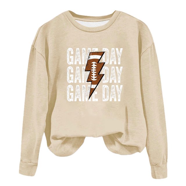 Rbaofujie Longs Chandails pour Femmes Imprimé Football Décontracté Manches Longues Col Rond Blouses Chandails en Molleton Khaki