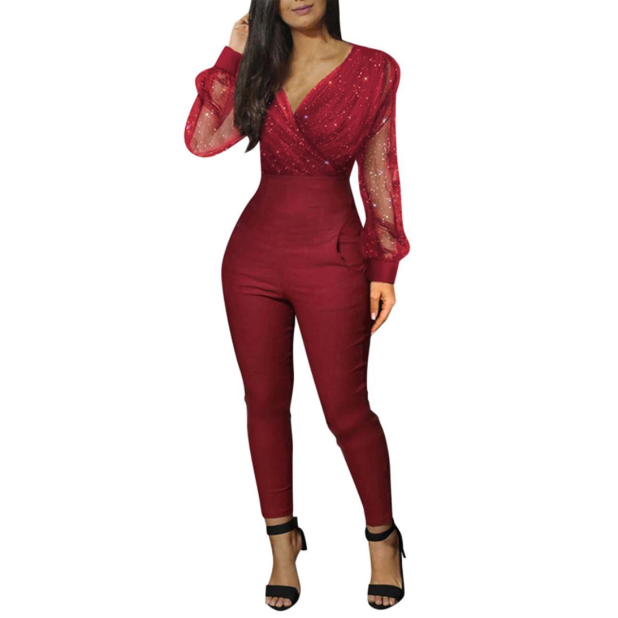 Glitter long sleeve jumpsuit best sale