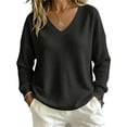 thumbnail image 2 of ClodeEU Women's V Neck Long Sleeve Waffle Tunic Top,Casual Loose Pullover Blouse Black,Women's Plus L, 2 of 8