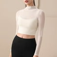 thumbnail image 6 of YUGYXL Sheer Mesh Crop Tops for Women Seamless Workout Top Long Sleeve Athletic Shirts Gym Yoga T-Shirt Sports Tees White S, 6 of 8