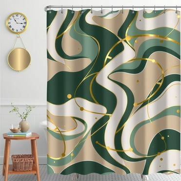 Abstract Green and Tan Shower Curtain with Gold Accents