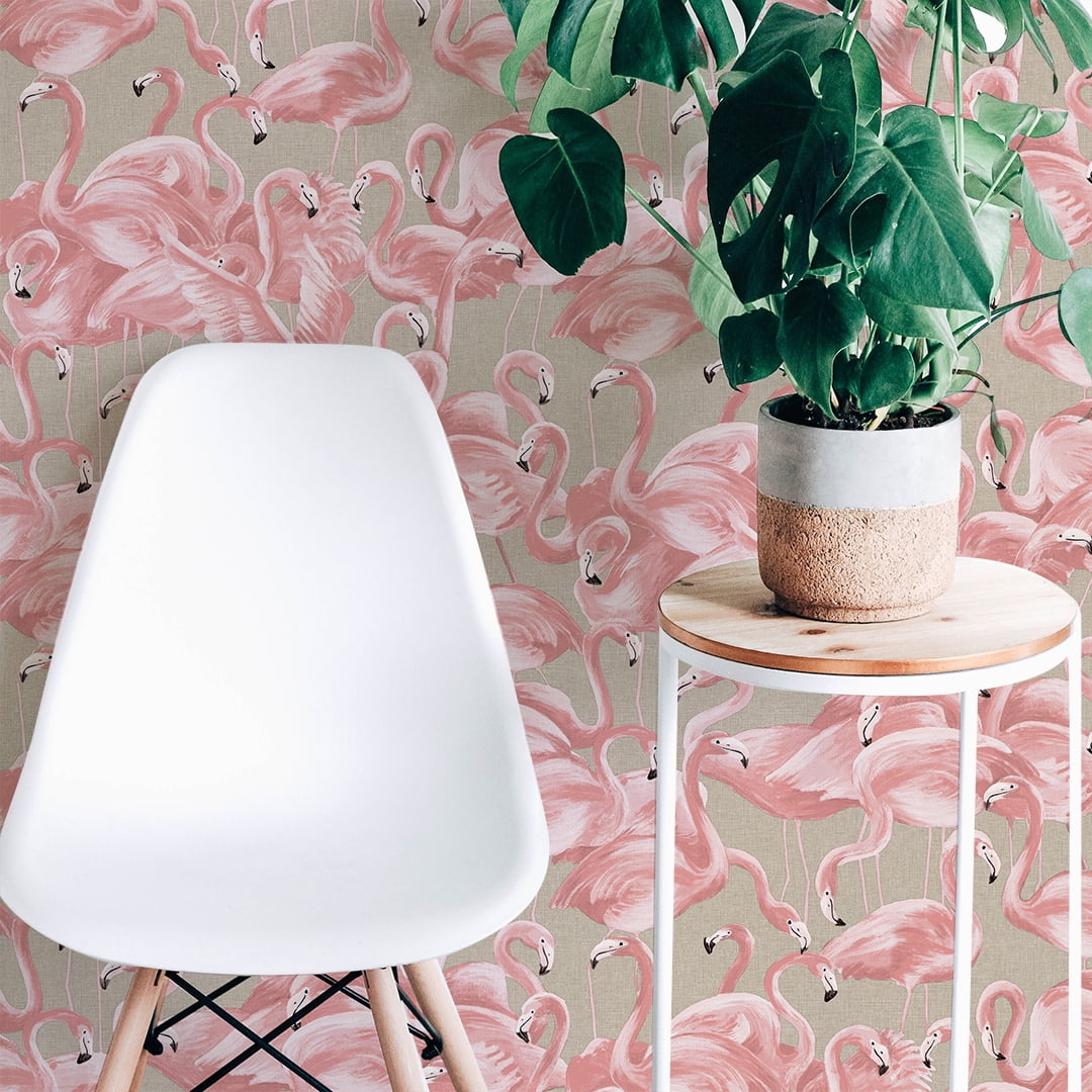 Tempaper Flamingo Ballerina Pink Tropical Peel and Stick Wallpaper, 20.5" x 16.5'