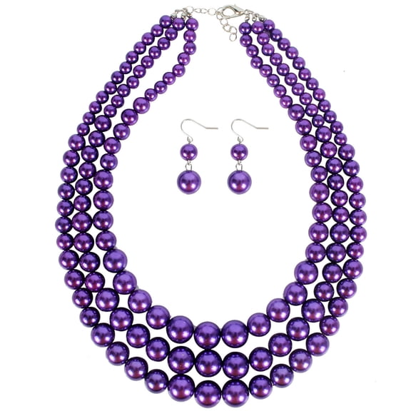 Mictong imitation pearl fashionable women's bead collarbone multi-layer necklace, multi-layer imitation pearl necklace, purple, 1 piece